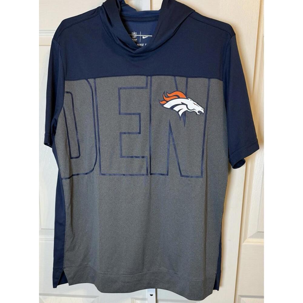 NFL Denver Broncos Men’s Blue Short Sleeve Hoodie Blue & Gray Medium